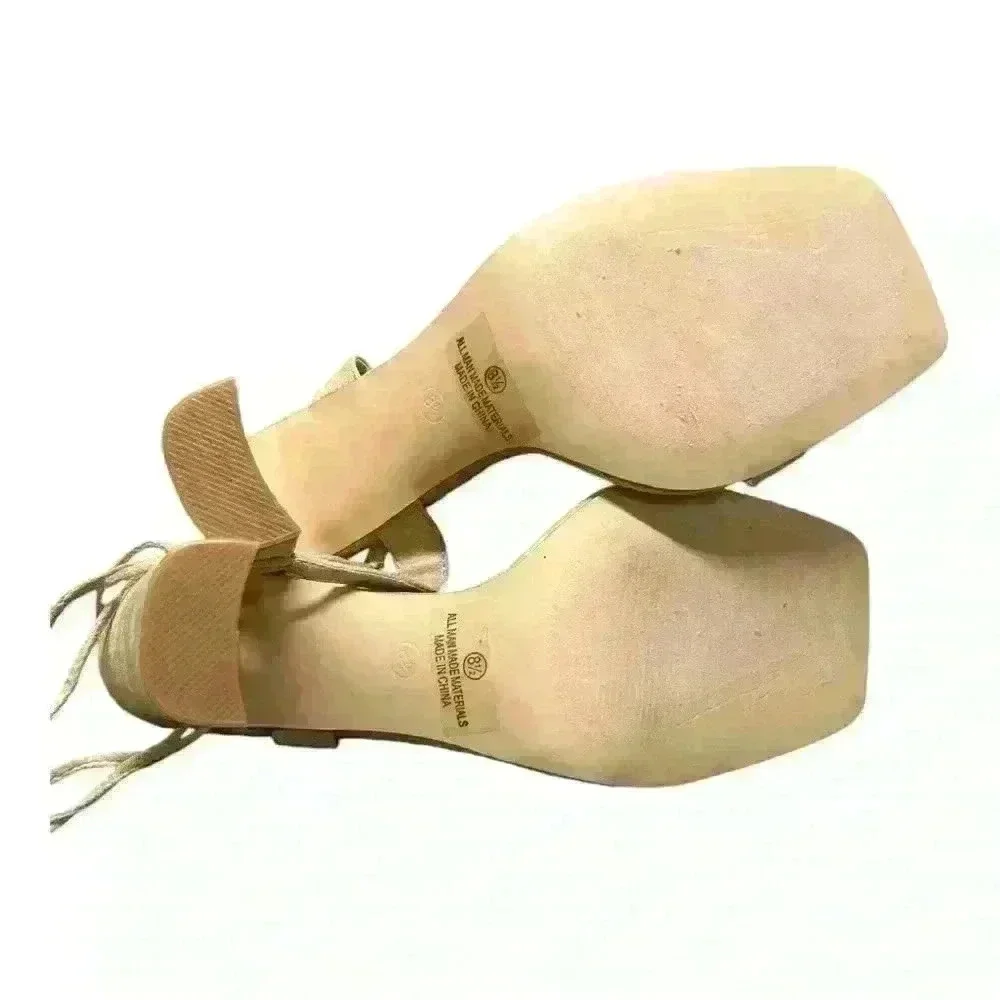 Olivia Jaymes Nude Lace Up Heels size 8.5 beautiful!